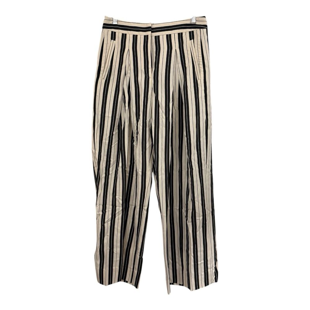 ME+EM Wide Leg Pleated Pants Sz 8 Black White Stripe Viscose Polyamide Fluid